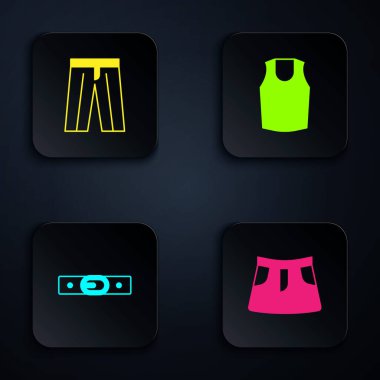 Etek, pantolon, kemer ve atlet. Siyah kare düğme. Vektör