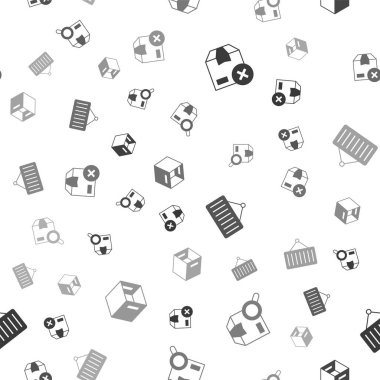 Karton kutuyu, arama paketini, konteyner vincini ve kusursuz deseni ayarla. Vektör