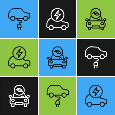 Elektrik arabası, eko ve ikon ayarlayın. Vektör
