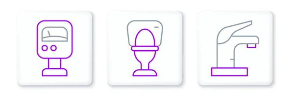 Set Line Water Tap Pressure Water Meter Toilet Bowl Icon — Stock Vector