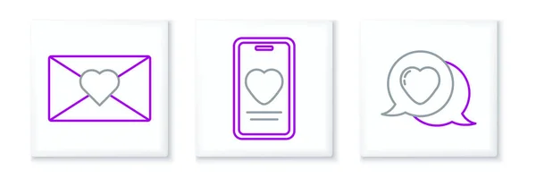 Set Line Heart Speech Bubble Enche Valentine Heart Online Dating — стоковый вектор
