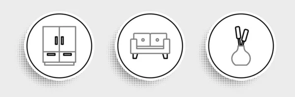 Stel Lijn Vaas Kledingkast Sofa Pictogram Vector — Stockvector