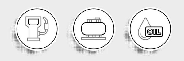 Установите Линию Падения Масла Бензоколонки Заправки Значок Хранения Резервуара Вектор — стоковый вектор