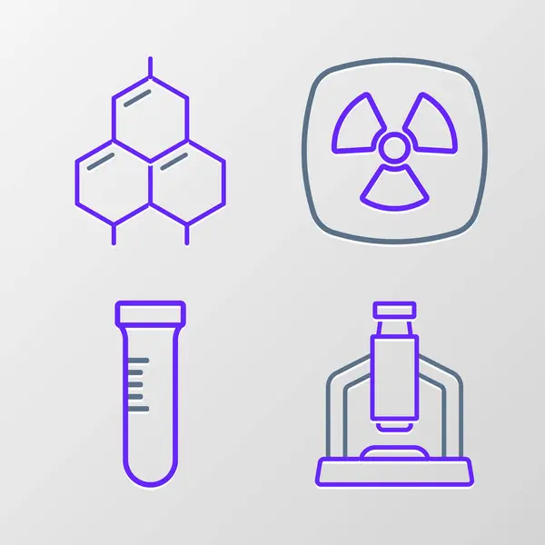 设置线显微镜 放射性和化学式图标 — 图库矢量图片