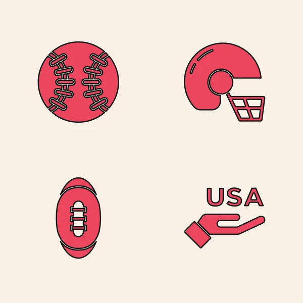Set Usa Independence Day Baseball Ball American Football Helmet Football — Stock Vector