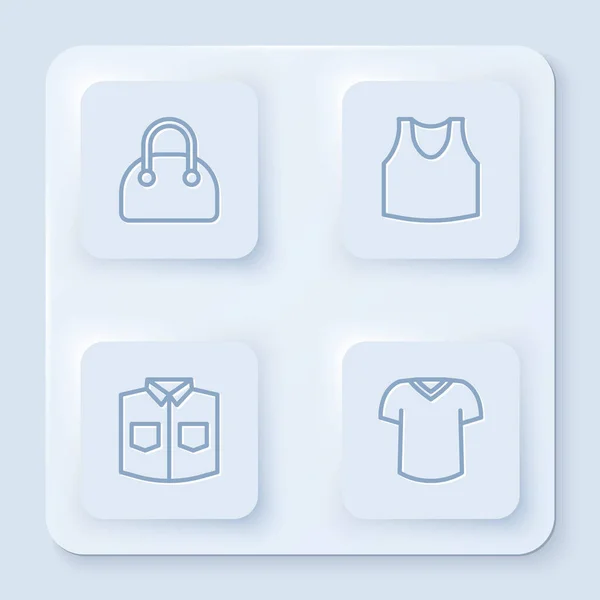 Definir Linha Bolsa Undershirt Camisa Shirt Botão Quadrado Branco Vetor — Vetor de Stock