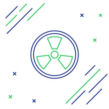 Beyaz arkaplanda radyoaktif çizgi simgesi izole edildi. Radyoaktif zehirli sembol. Radyasyon tehlikesi işareti. Renkli taslak konsepti. Vektör.