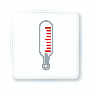 Meteoroloji çizgisi termometresi beyaz arkaplanda izole edilmiş ikonu ölçüyor. Termometre termometresi sıcak ya da soğuk hava gösteriyor. Renkli taslak konsepti. Vektör.