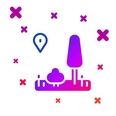 Beyaz arkaplanda izole edilmiş şehir haritası yön bulma simgesinin renk bilgisi. Mobil Uygulama Arayüzü tasarımı. Coğrafi konsept. Kademeli rastgele dinamik şekiller. Vektör.