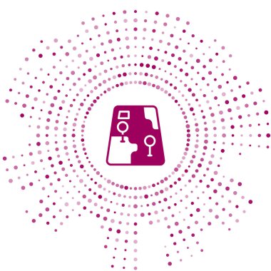 Şehir haritası navigasyon simgesinin mor bilgileri beyaz arkaplanda izole edildi. Mobil Uygulama Arayüzü tasarımı. Coğrafi konsept. Soyut çember rastgele noktalar. Vektör.