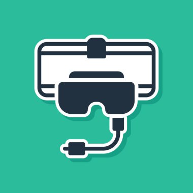 Mavi Sanal gerçeklik gözlüğü simgesi yeşil arkaplanda izole edilmiş. Stereoskopik 3D VR maskesi. Vektör.