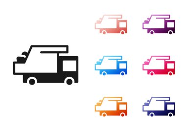 Black Garbage truck icon isolated on white background. Set icons colorful. Vector.