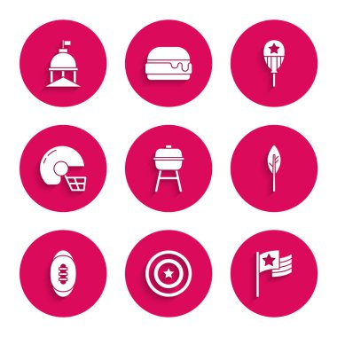 Izgara Amerikan yıldız rozeti Kızılderili futbol kaskı Balonlar ve Beyaz Saray ikonu. Vektör.