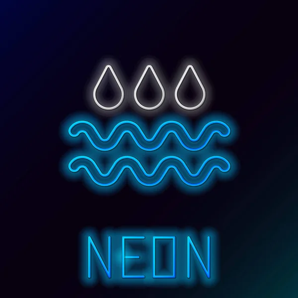 Glowing Neon Line Wave Water Drop Icon Isolated Black Background — Stock Vector