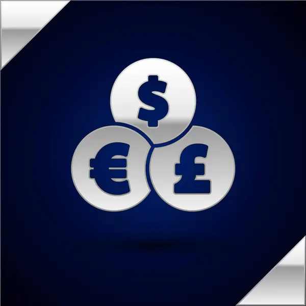Icono Cambio Moneda Plata Aislado Sobre Fondo Azul Oscuro Símbolo — Vector de stock