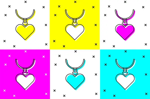 Набор Ожерелье Сердцем Форме Иконки Кулон Изолированы Цветном Фоне Украшение — стоковый вектор