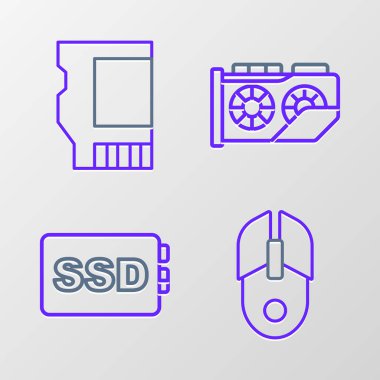 Satır satırı faresi, SSD kartı, Video grafik ve simge ayarla. Vektör