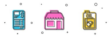 Kağıt ya da finansal çek, market ve bir şişe zeytinyağı ikonu. Vektör