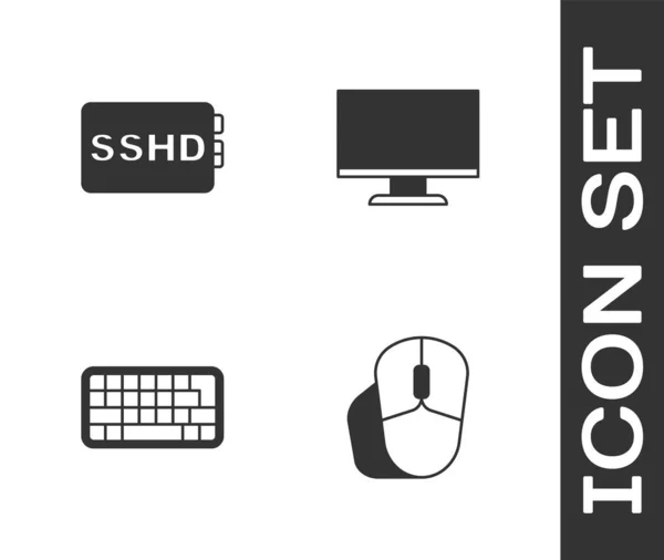 Establecer Ratón Ordenador Tarjeta Sshd Teclado Icono Pantalla Monitor Vector — Archivo Imágenes Vectoriales