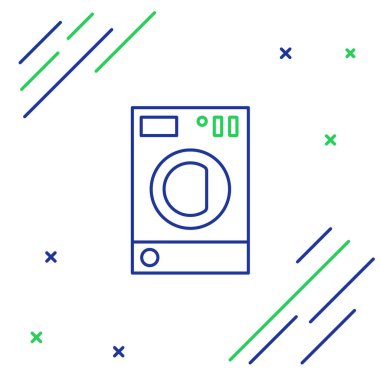 Çizgi yıkama simgesi beyaz arkaplanda izole edildi. Çamaşır makinesi simgesi. Çamaşır makinesi, çamaşır makinesi. Ev aletleri sembolü. Renkli taslak konsepti. Vektör