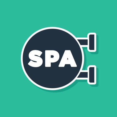 Mavi Spa salonu ikonu yeşil arka planda izole edilmiş. Güzellik salonu, masaj, kozmetik. Spa tedavisi ve kozmetoloji. Vektör.