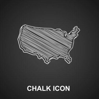 Chalk USA harita simgesi siyah arkaplanda izole edildi. Amerika Birleşik Devletleri haritası. Vektör