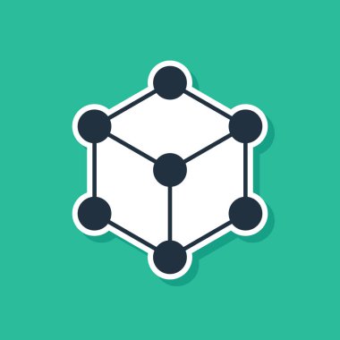 Mavi Molekül simgesi yeşil arkaplanda izole edildi. Kimya moleküllerinin yapısı, fen öğretmenlerinin yenilikçi eğitim posteri. Vektör