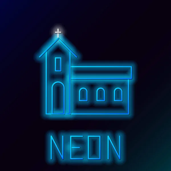 Glowing Neon Line Church Building Icon Isolated Black Background Christian — Stock Vector