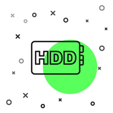 Siyah çizgi sabit disk sürücüsü HDD simgesi beyaz arkaplanda izole edildi. Vektör