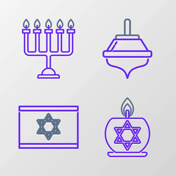 Brennende Kerze Kerzenständer Mit Davidstern Fahne Israel Chanukka Dreidel Und — Stockvektor