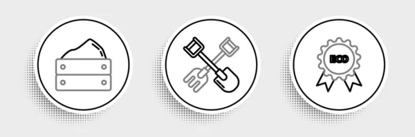 Zestaw Linii Baner Etykieta Tag Logo Dla Eko Drewniane Pudełko — Wektor stockowy