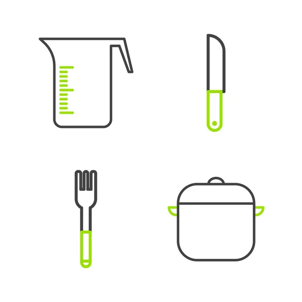 设置线烹饪壶 刀具和量杯图标 — 图库矢量图片