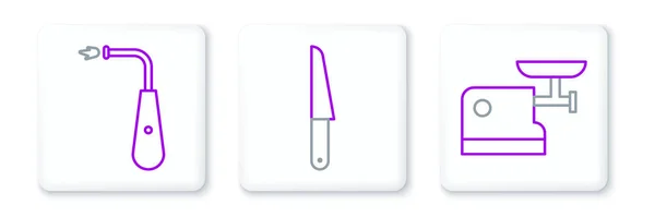 Set Line Kitchen Meat Grinder Long Electric Lighter Knife Icon — Stock Vector