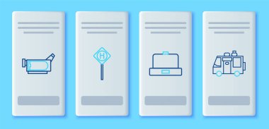 Park yeri, Beanie şapkası, sinema kamerası ve karavan ikonu. Vektör