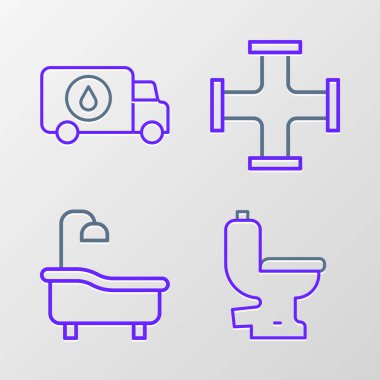 Tuvalet, Küvet, Metalik Boru ve Tesisat Servisi ikonu. Vektör