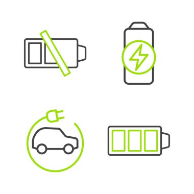 Hattı şarj et, elektrikli araba ve düşük akü ikonu. Vektör