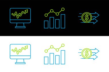 Finansal büyüme dolarını ayarla, grafik çizelgesi ve simgesi ile gözlemle. Vektör