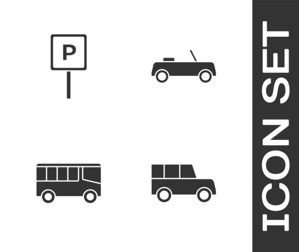集汽车 停车场 公共汽车和图标为一体 — 图库矢量图片
