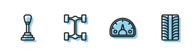 Hız göstergesi, vites kolu, Chassis arabası ve araba tekerleği simgesini ayarla. Vektör