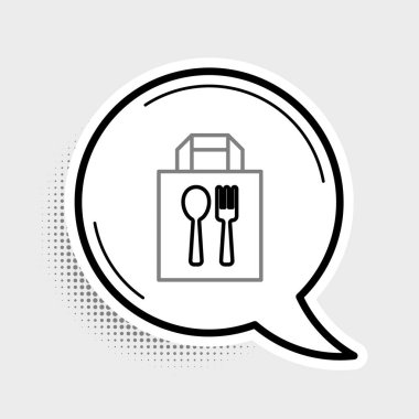 Çevrimiçi sipariş verme ve fast food dağıtım ikonu gri arka planda izole edildi. Renkli taslak konsepti. Vektör