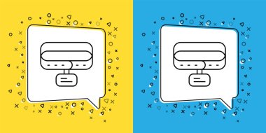 Sarı ve mavi arkaplanda isim etiketi simgesi izole edilmiş çizgi Collar 'ı ayarlayın. Evcil hayvanlar için basit malzemeler. Kedi köpek bakımı. Evcil hayvan zincirleri. Vektör.