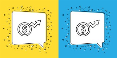 Set line Financial growth dollar coin icon isolated on yellow and blue background. Increasing revenue.  Vector