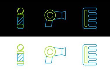 Saç fırçası, klasik berber dükkanı direği ve kurutucu ikonu. Vektör