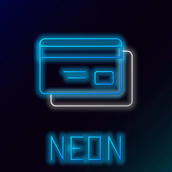 Glödande Neon Line Kreditkort Ikon Isolerad Svart Bakgrund Betalning Online — Stock vektor