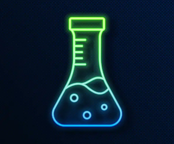 Világító Neonvonal Vizsgálócső Lombik Kémiai Laboratóriumi Vizsgálati Ikon Kék Alapon — Stock Vector