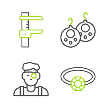 Elmas nişan yüzüğü, Kuyumcu, Küpe ve Calliper ya da kalibre ve ölçek ikonu. Vektör