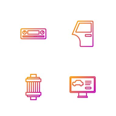 Hattı arabanın durumu, araba hava filtresi, ses ve kapı olarak ayarla. Renk simgeleri. Vektör