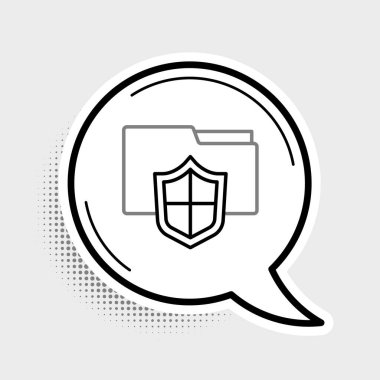 Gri arkaplanda çizgi dosya koruma konsepti simgesi izole edildi. Gizli bilgi ve gizlilik fikri, koruma, kalkan. Renkli taslak konsepti. Vektör