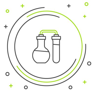 Çizgi Test tüpü ve kimyasal test ikonu beyaz arka planda izole edildi. Laboratuvar cam levhası. Renkli taslak konsepti. Vektör
