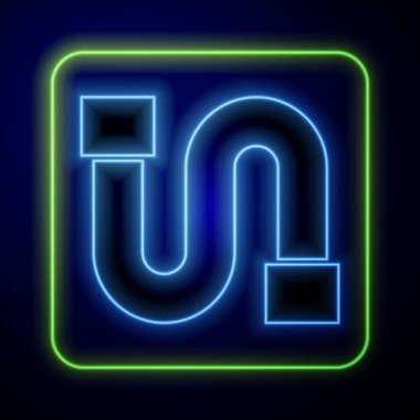 Parlayan neon endüstrisi metalik boru ikonu mavi arka planda izole edildi. Vektör.